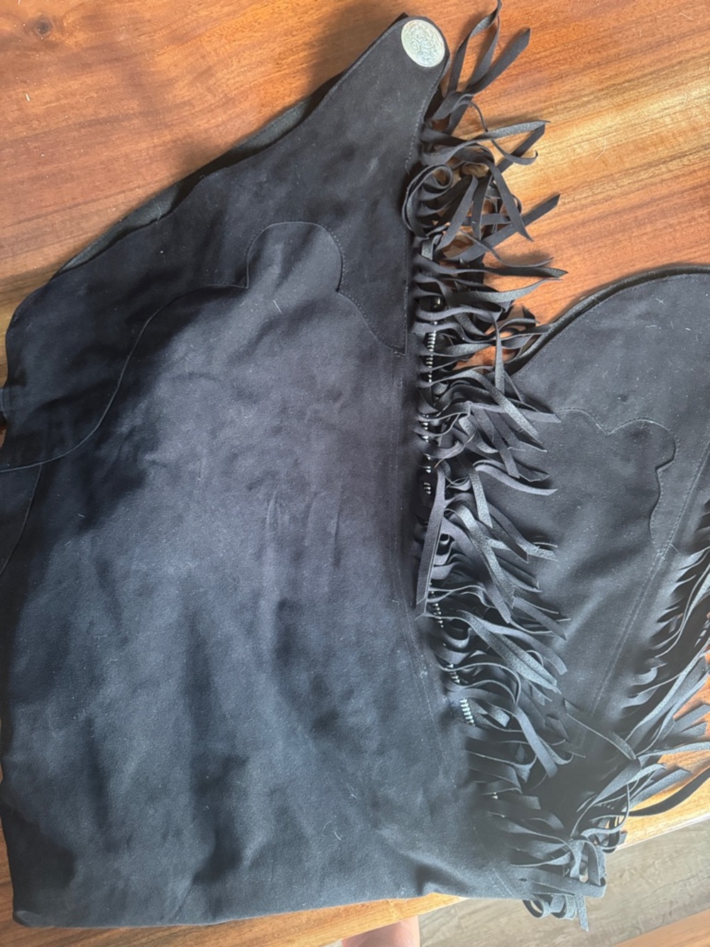 Black Microsuede Fringe Western Chaps